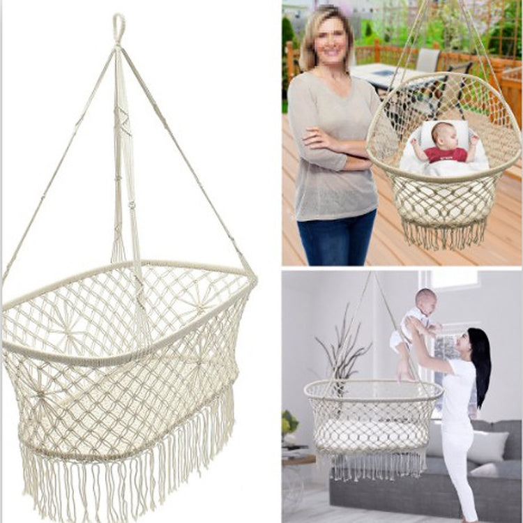 White Cotton Baby Garden Hanging Hammock Baby Cribs Cotton Woven Rope Swing Patio Chair Seat Bedding Baby Care 90*87*57cm