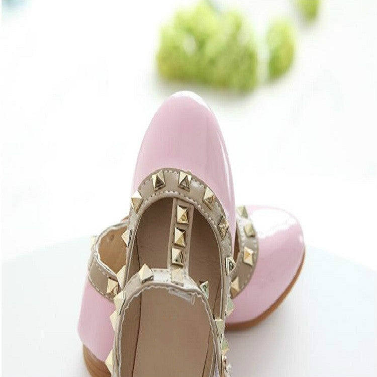 Girls Leather Shoes Child Rivet Princess Dancing Shoes, Size:35