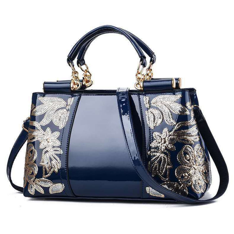 Ladies Single Sided Embroidered Shiny Leather Handbag