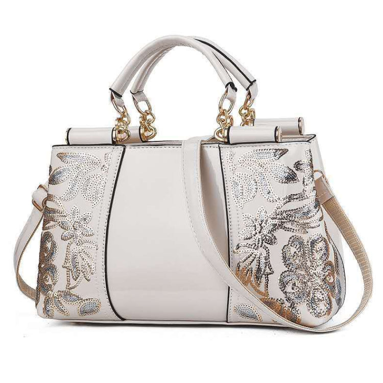 Ladies Single Sided Embroidered Shiny Leather Handbag