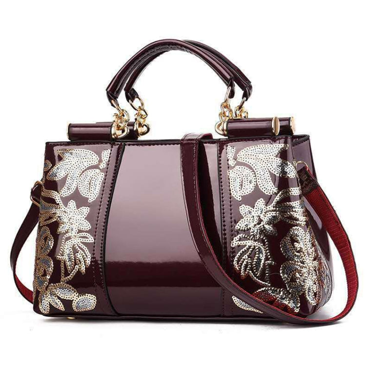 Ladies Single Sided Embroidered Shiny Leather Handbag