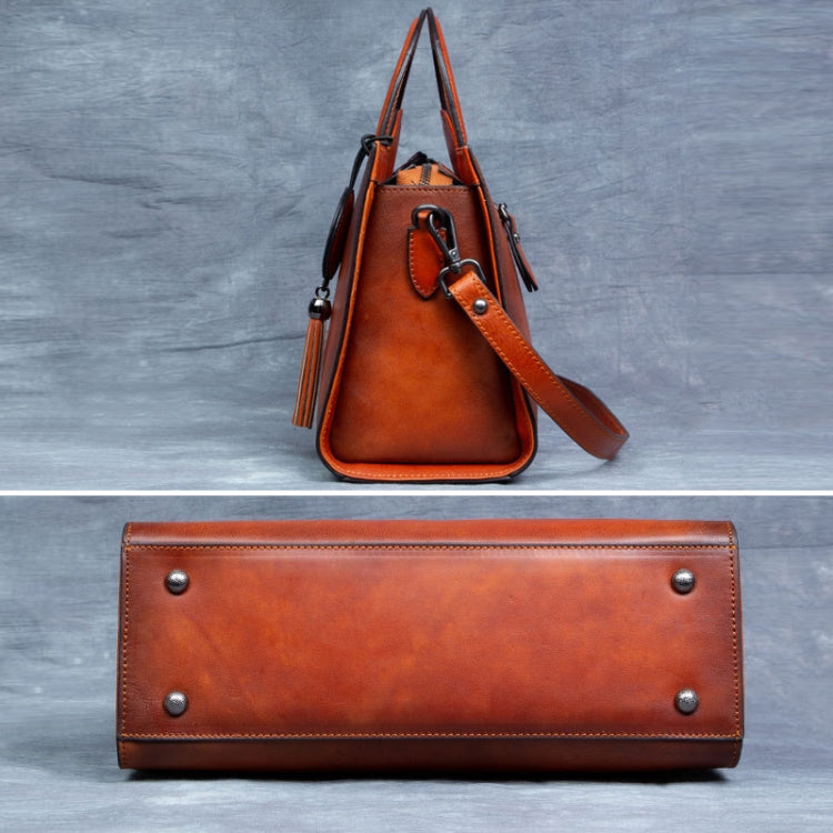 Top Layer Cowhide Vegetable Tanned Embossed Vintage Handbag(Retro Gray)