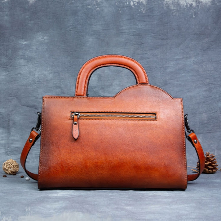 Top Layer Cowhide Vegetable Tanned Embossed Vintage Handbag(Retro Gray)