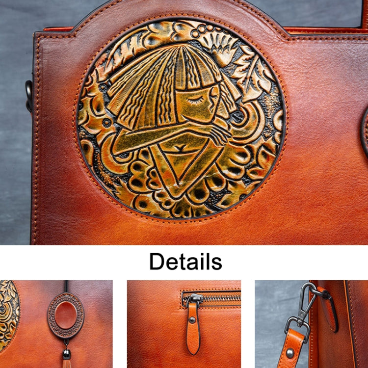 Top Layer Cowhide Vegetable Tanned Embossed Vintage Handbag(Retro Gray)