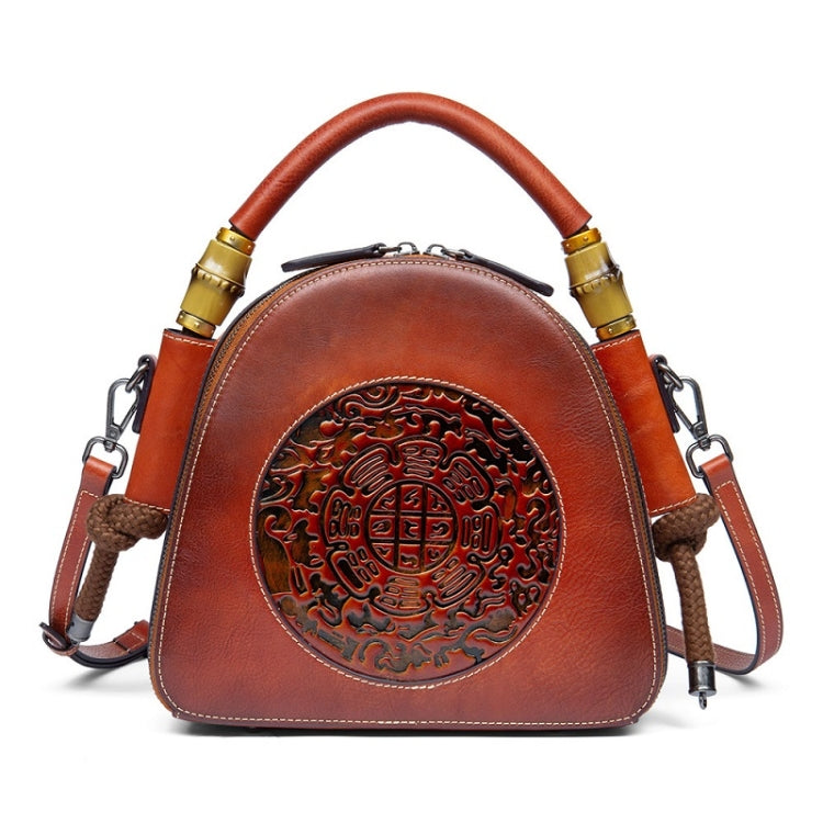 Top Layer Leather Vegetable Tanned Women Embossed Totem Vintage Handag