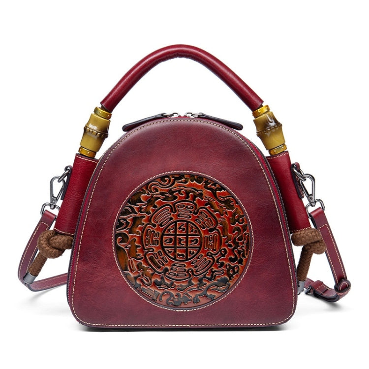 Top Layer Leather Vegetable Tanned Women Embossed Totem Vintage Handag