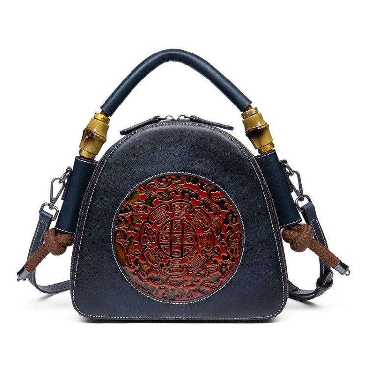 Top Layer Leather Vegetable Tanned Women Embossed Totem Vintage Handag