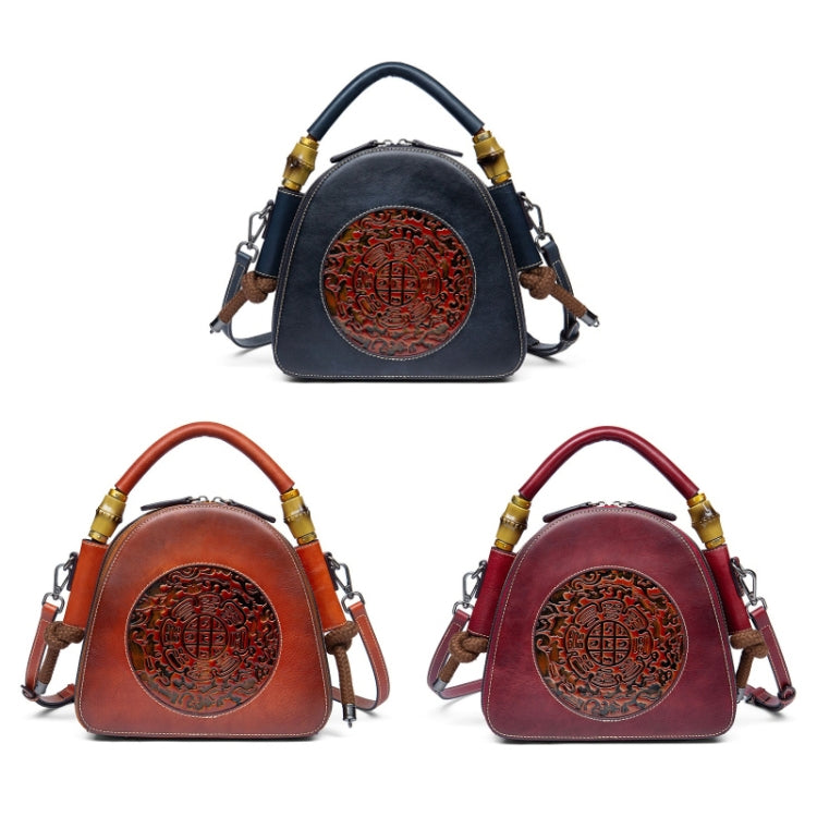 Top Layer Leather Vegetable Tanned Women Embossed Totem Vintage Handag