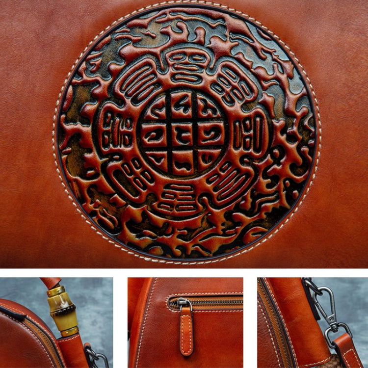 Top Layer Leather Vegetable Tanned Women Embossed Totem Vintage Handag