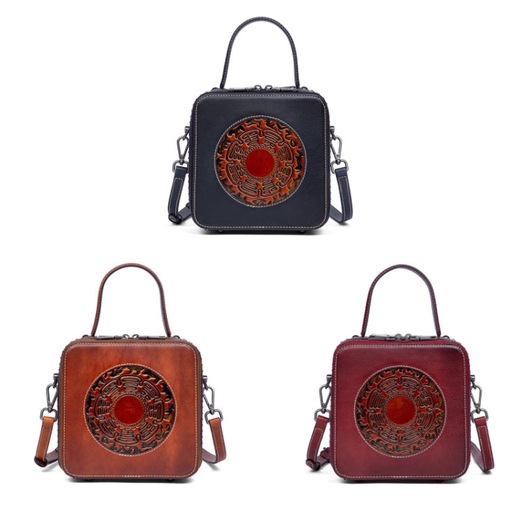 Top Layer Cowhide And Vegetable Tanned Embossed Vintage Handbag(Retro Red)