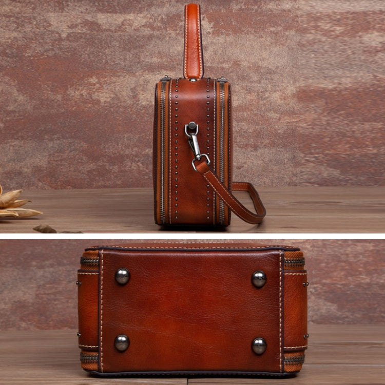 Top Layer Cowhide And Vegetable Tanned Embossed Vintage Handbag(Retro Red)