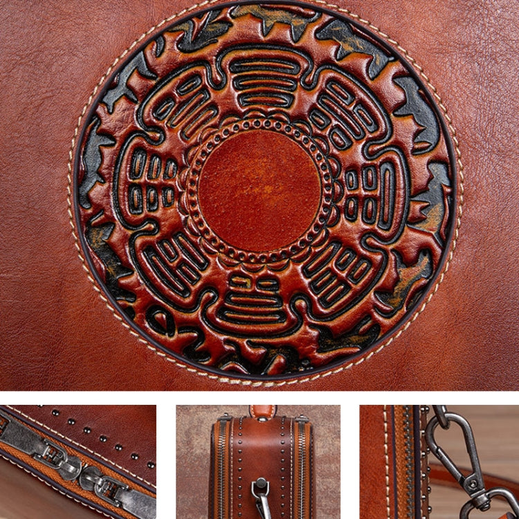Top Layer Cowhide And Vegetable Tanned Embossed Vintage Handbag(Retro Red)