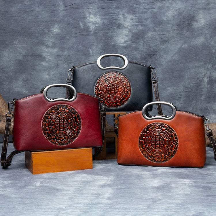 First Layer Cowhide Vintage Totem Vegetable Tanned Handbag