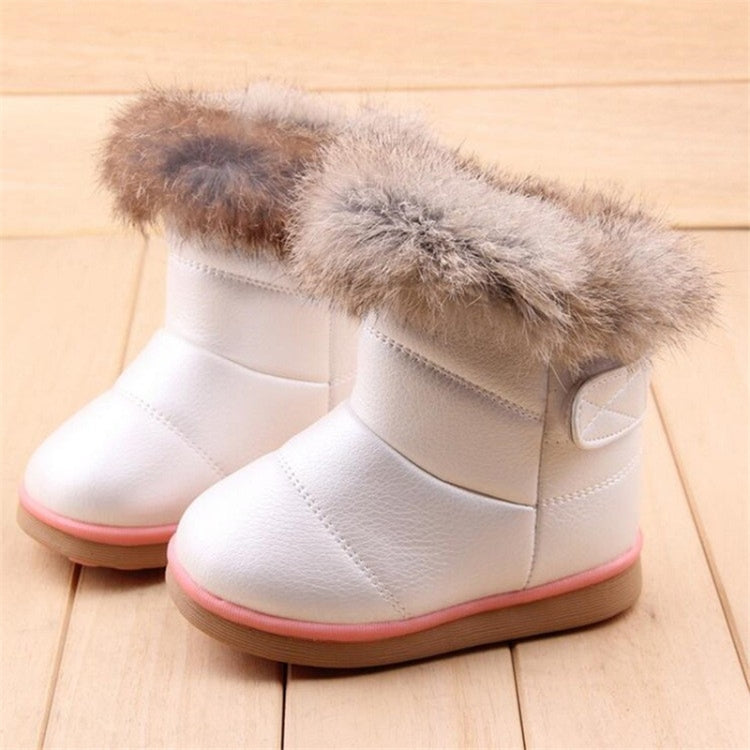 Girls Plush Warm Snow Boots Flat Shoes, Size:25