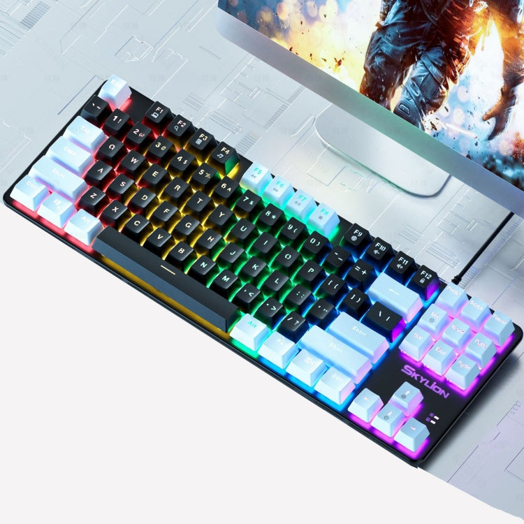 SKYLION H87 Mechanical Green Shaft Wired Computer External Keyboard, Color: Black And Blue
