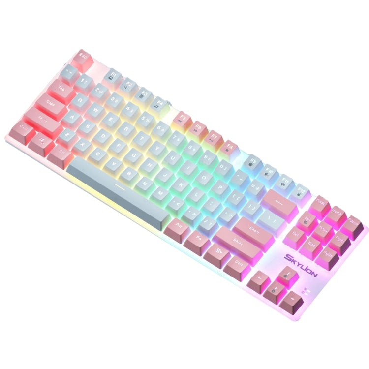 SKYLION H87 Mechanical Green Shaft Wired Computer External Keyboard, Color: White And Pink