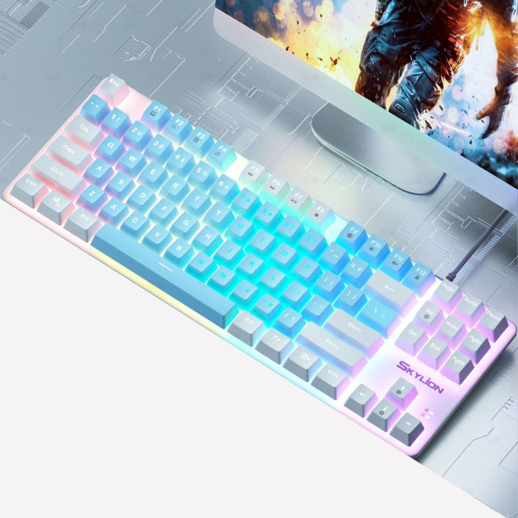 SKYLION H87 Mechanical Green Shaft Wired Computer External Keyboard, Color: Blue And White