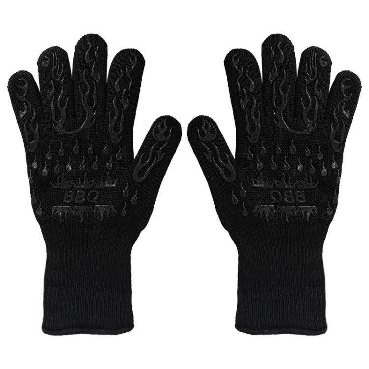 1 Pair High Temperature Resistant Silicone BBQ Gloves  Anti-scalding Gloves(BBQ Flame Black)