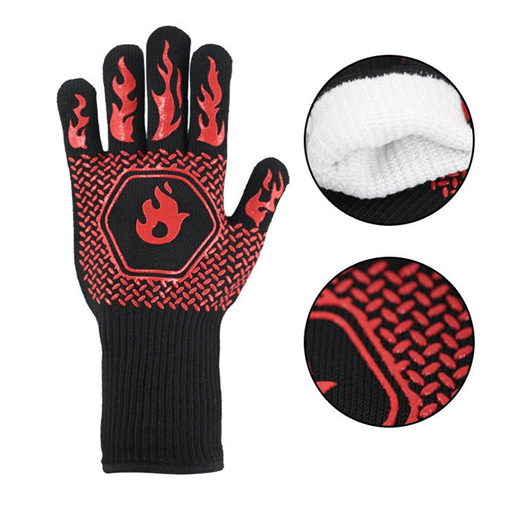 1 Pair High Temperature Resistant Silicone BBQ Gloves  Anti-scalding Gloves(BBQ Flame Black)