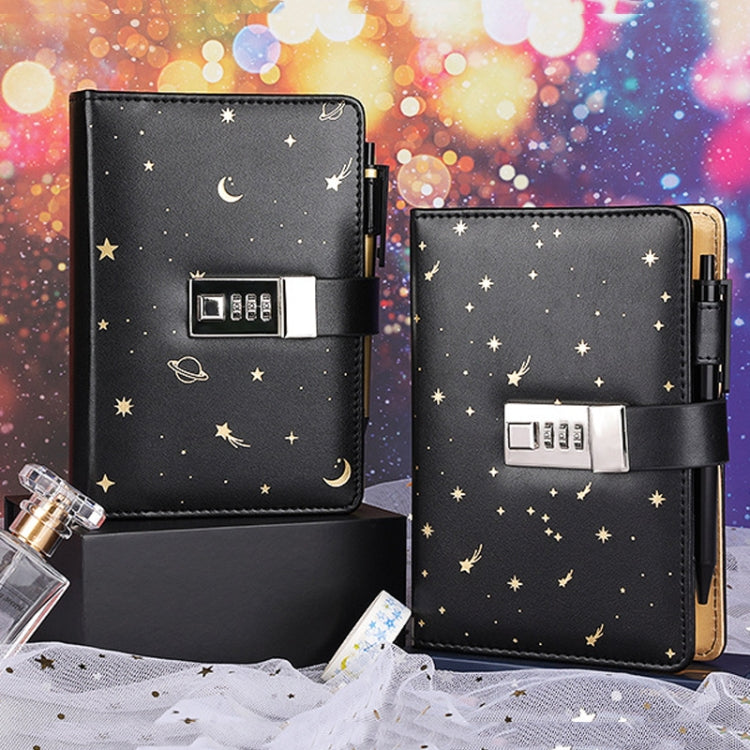 A6 Combination Lock Loose-leaf Book Bronzing PU Leather Notebook