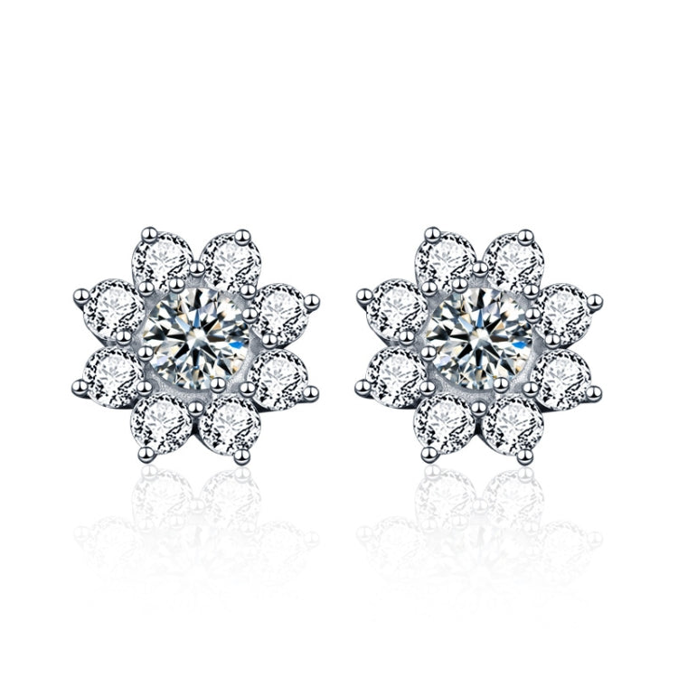 XEZ002 925 Silver Sun Flower Earrings Moissanite Diamond Personal Earrings(50 Points White Gold)