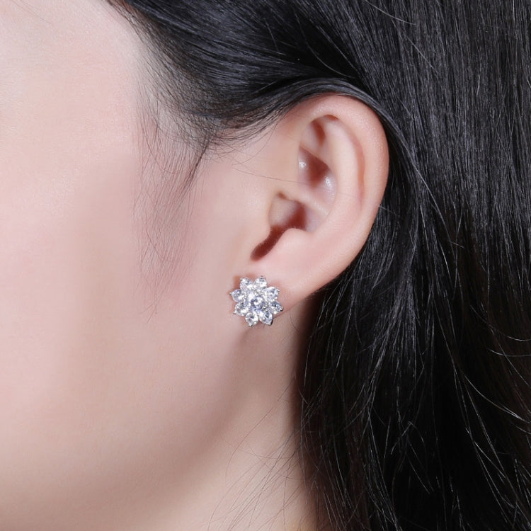 XEZ002 925 Silver Sun Flower Earrings Moissanite Diamond Personal Earrings(50 Points White Gold)