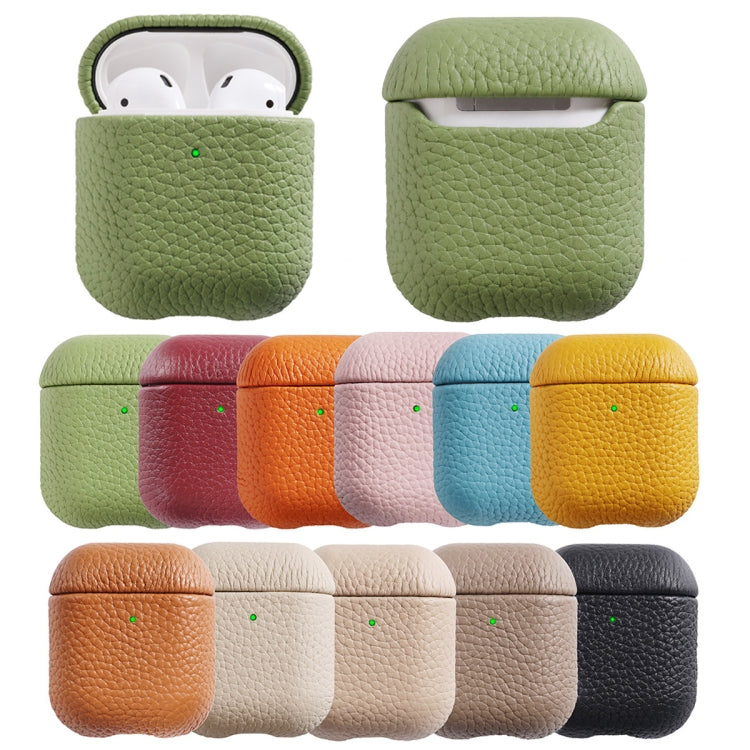 All-Inclusive Style Lychee Grain Cowhide Earphone Case For AirPods 1/2
