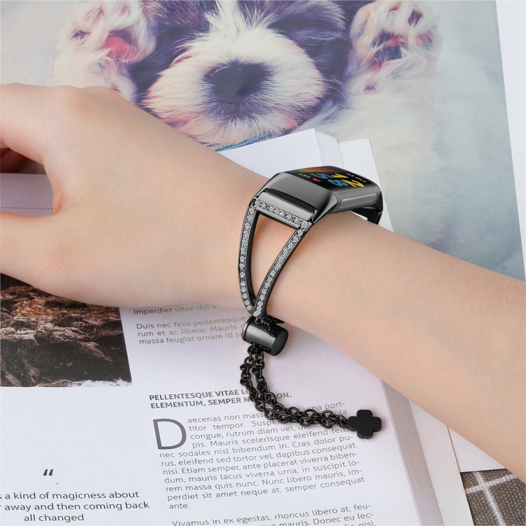 Triangle Diamond Adjustable Link Strap for Fitbit Charge5, Color: Black