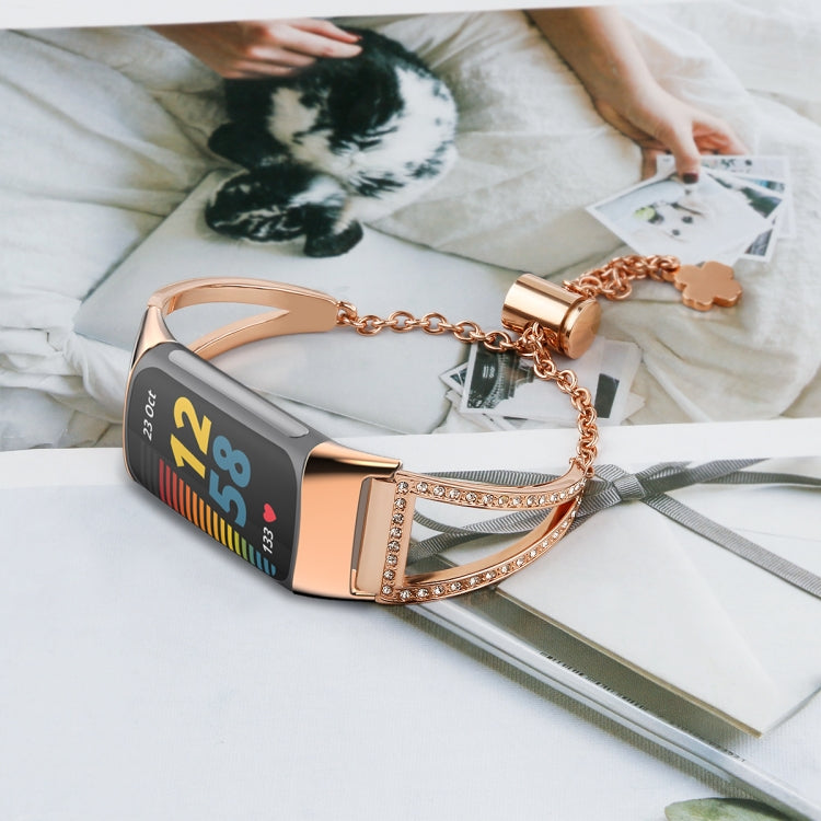 Triangle Diamond Adjustable Link Strap for Fitbit Charge5, Color: Rose Gold