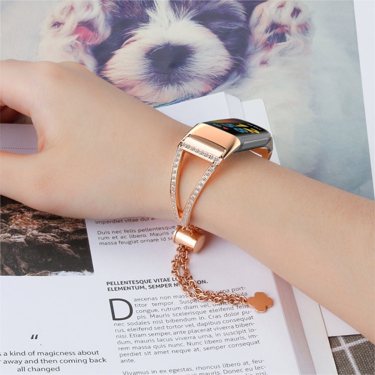 Triangle Diamond Adjustable Link Strap for Fitbit Charge5, Color: Rose Gold