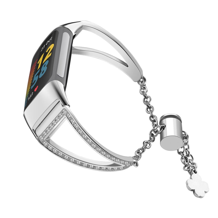 Triangle Diamond Adjustable Link Strap for Fitbit Charge5, Color: Silver