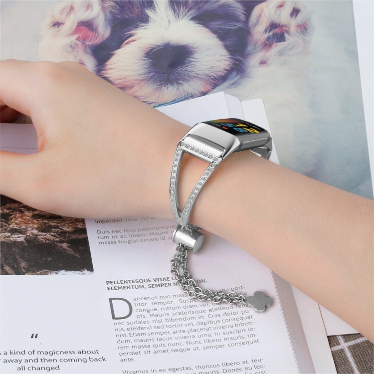 Triangle Diamond Adjustable Link Strap for Fitbit Charge5, Color: Silver