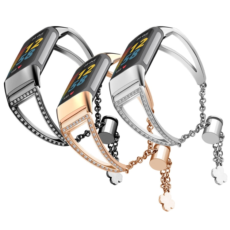 Triangle Diamond Adjustable Link Strap for Fitbit Charge5, Color: Silver