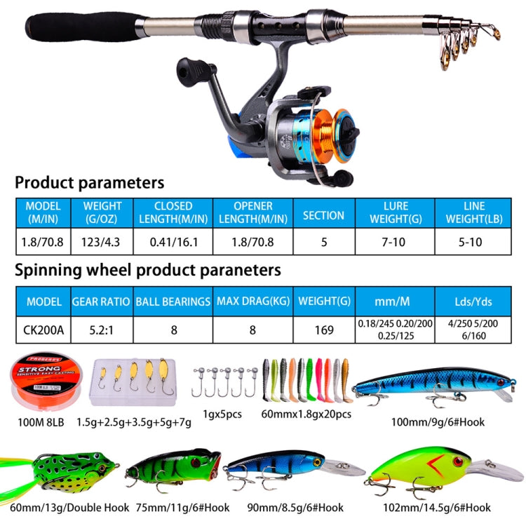 Long-throw Fishing Rod Fishing Reel Fishing Bag Bait Accessories Set