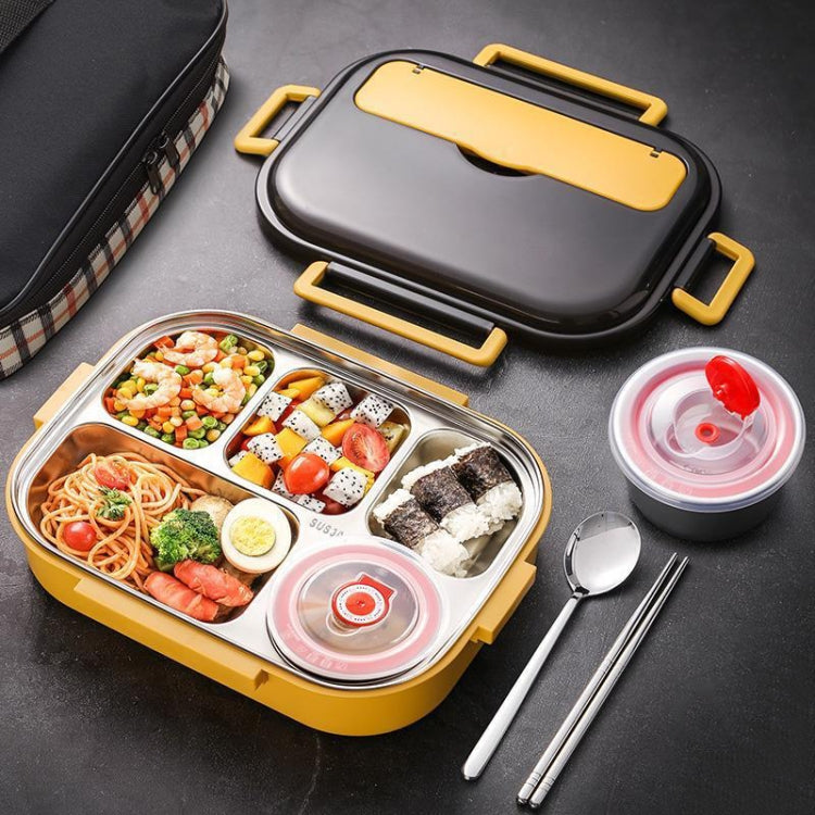 304 Stainless Steel Double-Layer Large-Capacity Portable Lunch Box, Color: Lemon Yellow