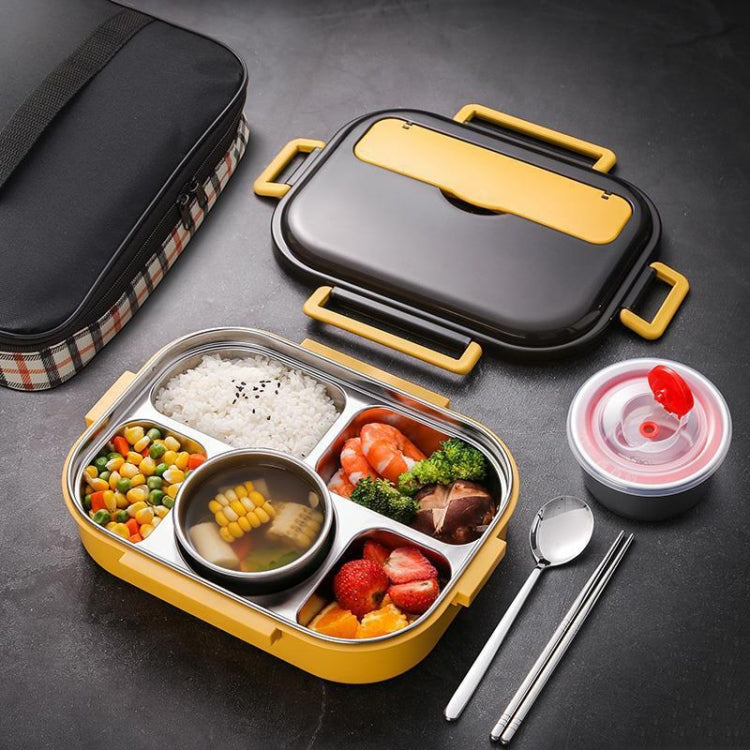 304 Stainless Steel Double-Layer Large-Capacity Portable Lunch Box, Color: Lemon Yellow