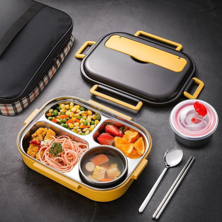 304 Stainless Steel Double-Layer Large-Capacity Portable Lunch Box, Color: Lemon Yellow