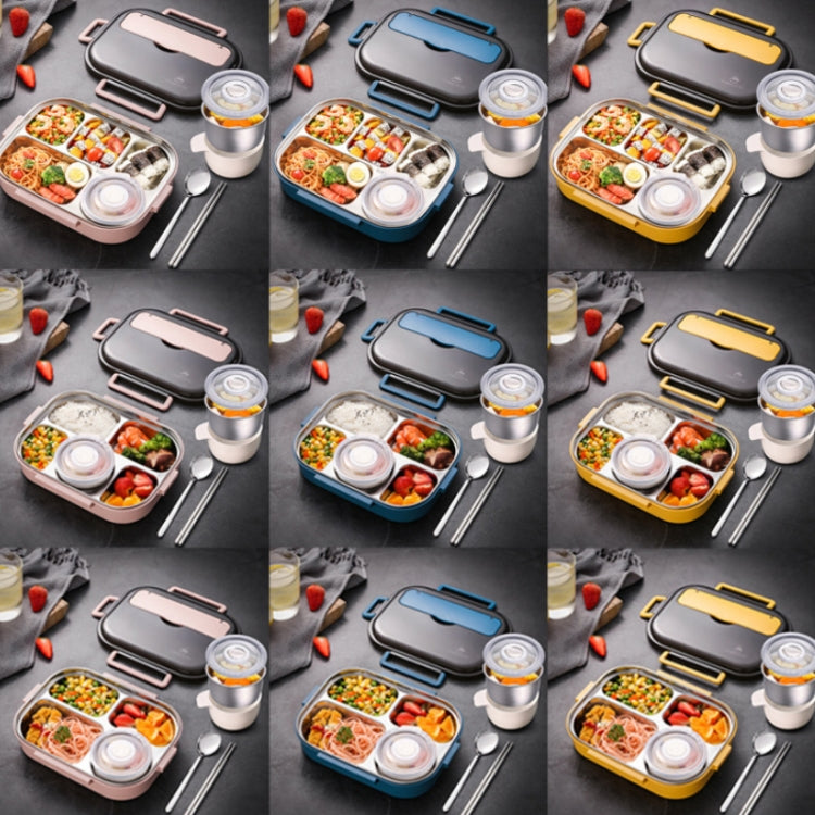 304 Stainless Steel Double-Layer Large-Capacity Portable Lunch Box, Color: Lemon Yellow
