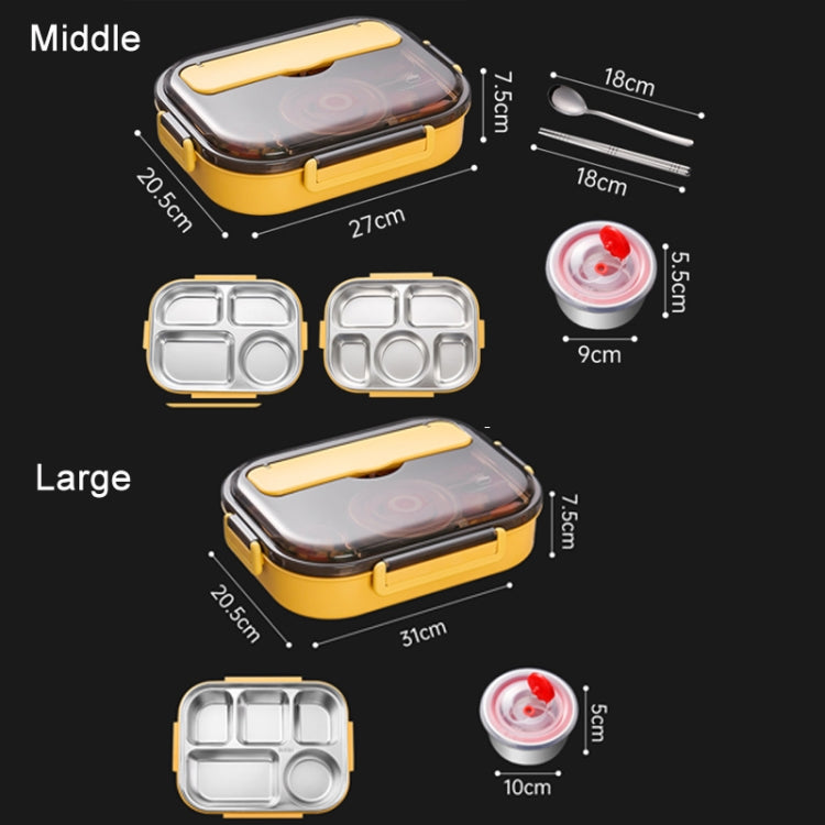 304 Stainless Steel Double-Layer Large-Capacity Portable Lunch Box, Color: Lemon Yellow