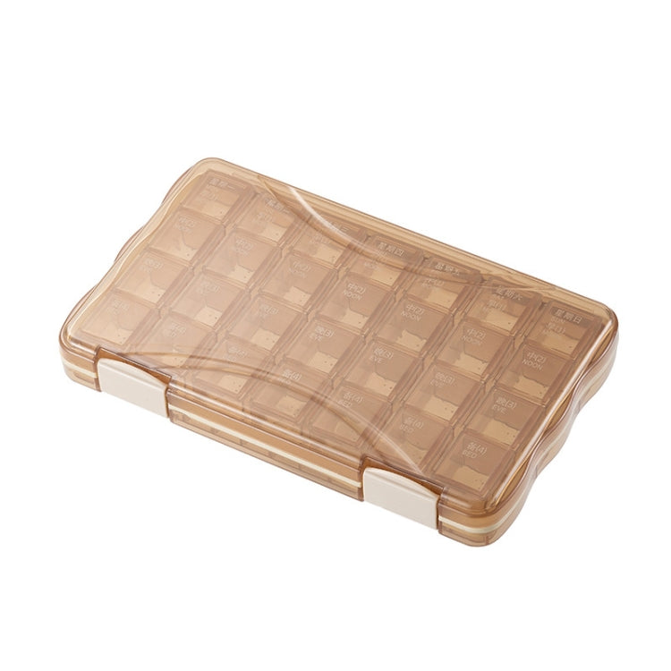 7 Days Portable Multi-Compartment Storage Medicine Box, Style:28 Grids , Color:Brown