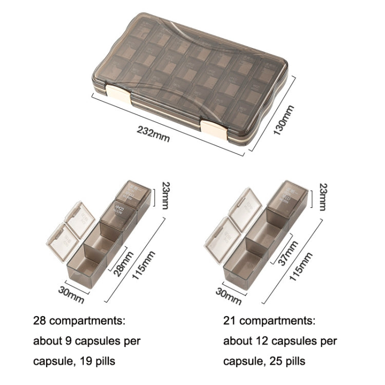 7 Days Portable Multi-Compartment Storage Medicine Box, Style:28 Grids , Color:Brown