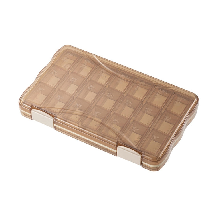 7 Days Portable Multi-Compartment Storage Medicine Box, Style:21 Grids, Color:Brown