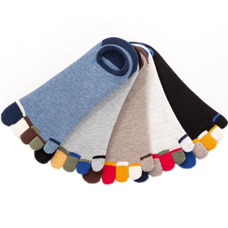 Men Low Top Color Sweat Absorbing Five Finger Cotton Socks, Free Size