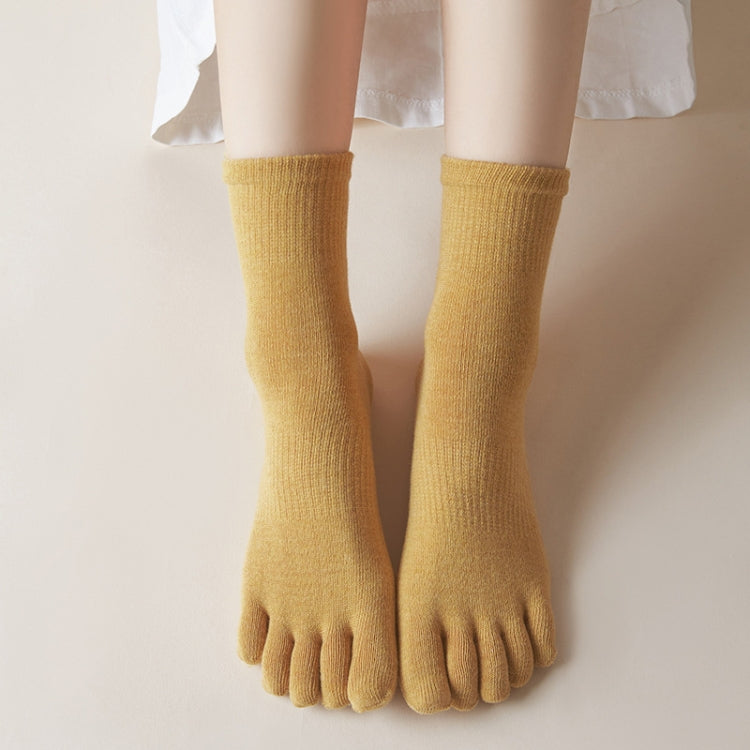 Mid Tube Sports Solid Color Five-finger Cotton Socks, Size: Free Size