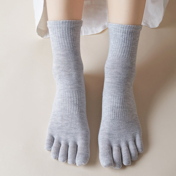 Mid Tube Sports Solid Color Five-finger Cotton Socks, Size: Free Size
