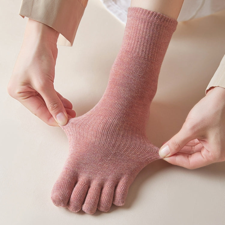 Mid Tube Sports Solid Color Five-finger Cotton Socks, Size: Free Size