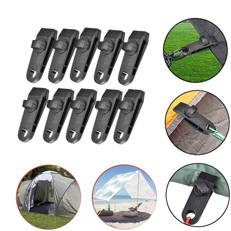 Outdoor Camping Windproof Canopy Fixed Tent Clip Rope Buckle Set 10 Clips+10 Black Ropes