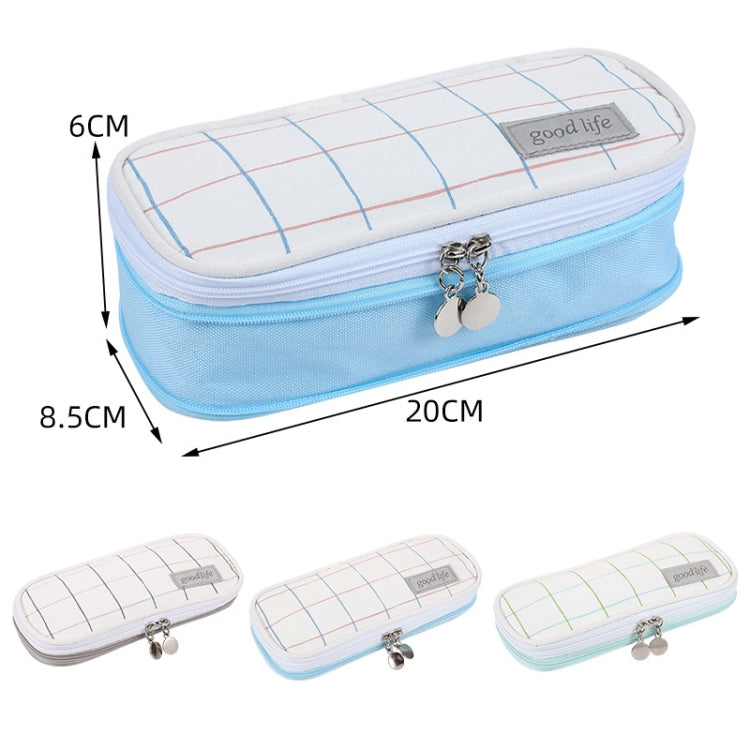 Color-blocked Plaid Retractable Double-layer Canvas Pencil Case(Blue)