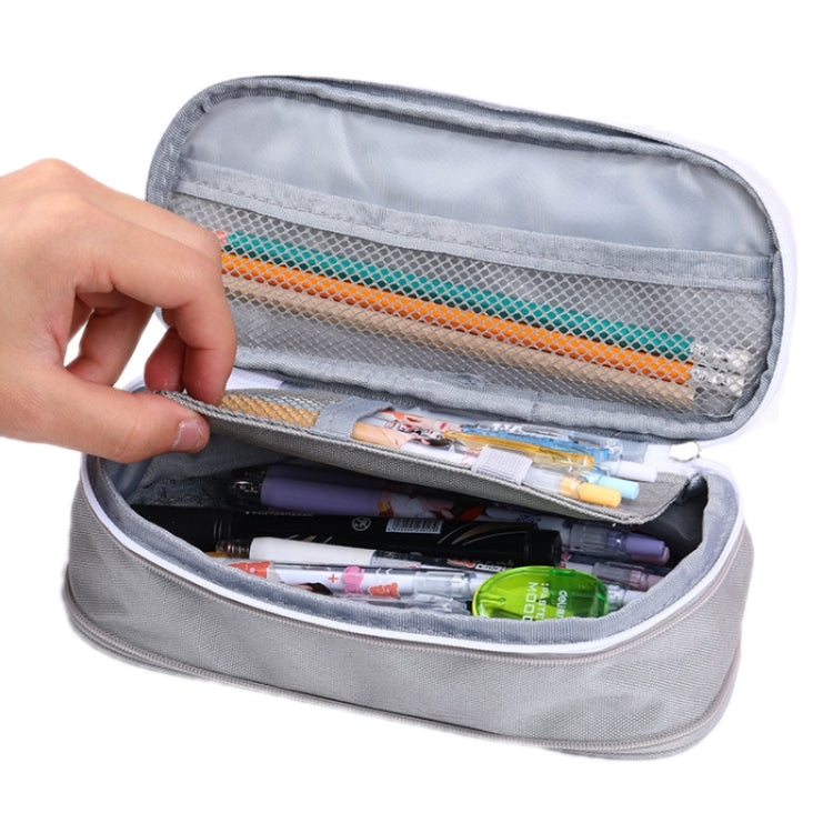 Color-blocked Plaid Retractable Double-layer Canvas Pencil Case(Blue)