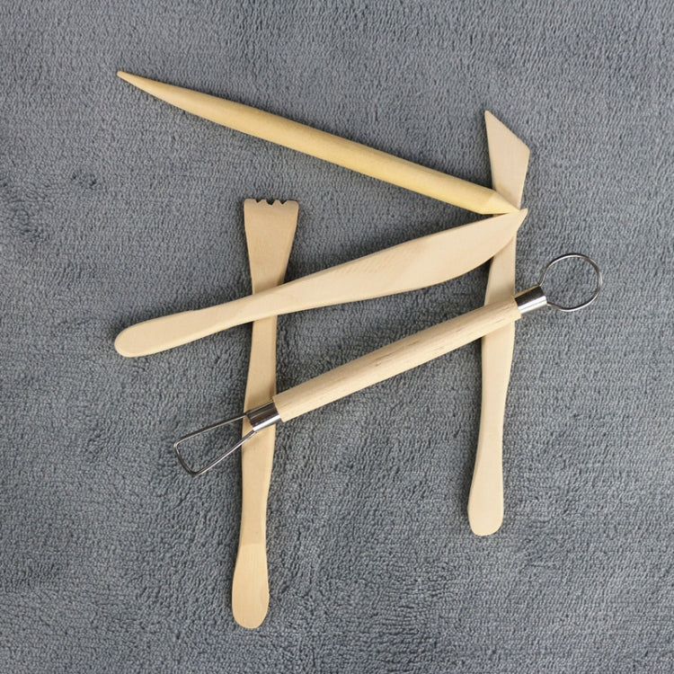 0035 5 in 1 Clay Sculpture Wooden Pottery Knife Set(Wood Color)